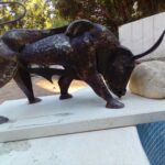 Escultura en Chapa de acero, de 2 mm.y Piedra Natural. Esta obra ha llegado a las buenas manos de un reconocido artista de Mallorca.